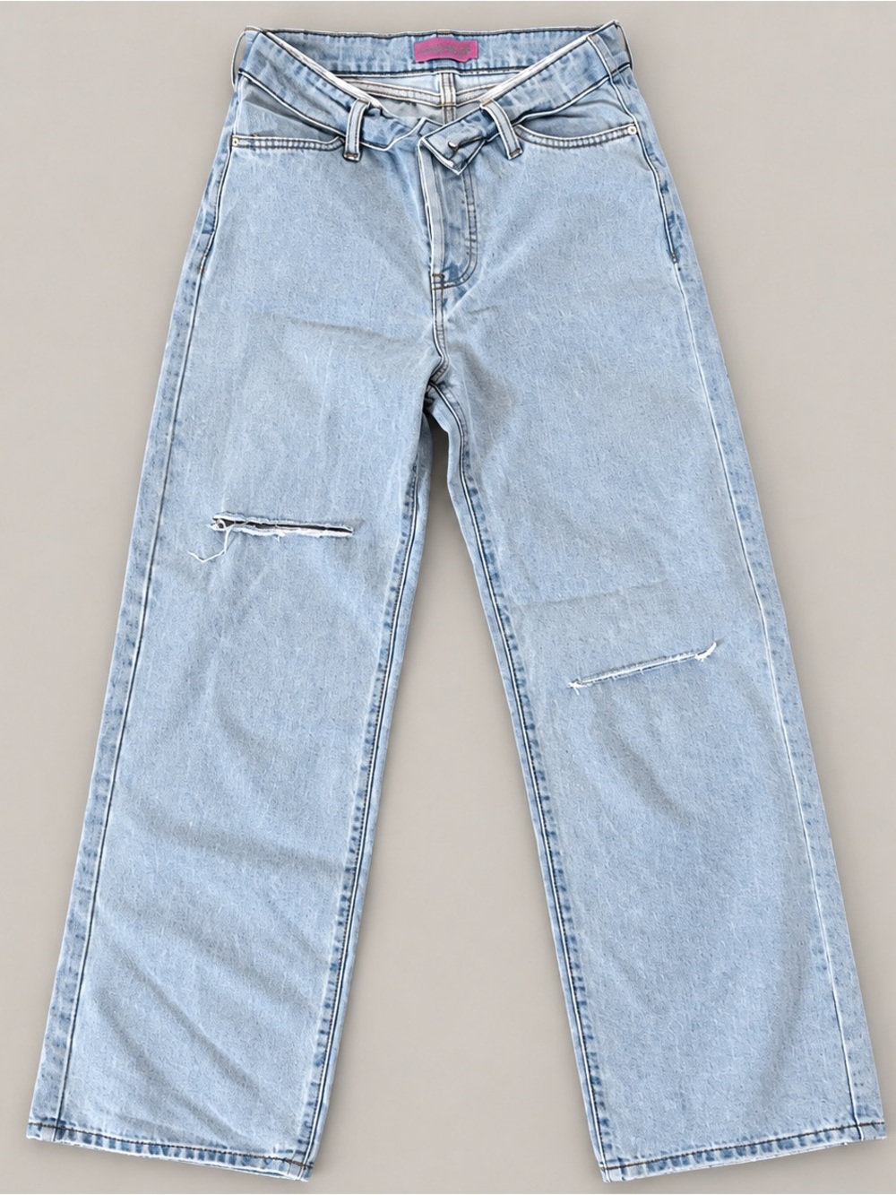 Edikted Crossover Waist Jeans XS Light Wash Wide Leg Baggy Y2K